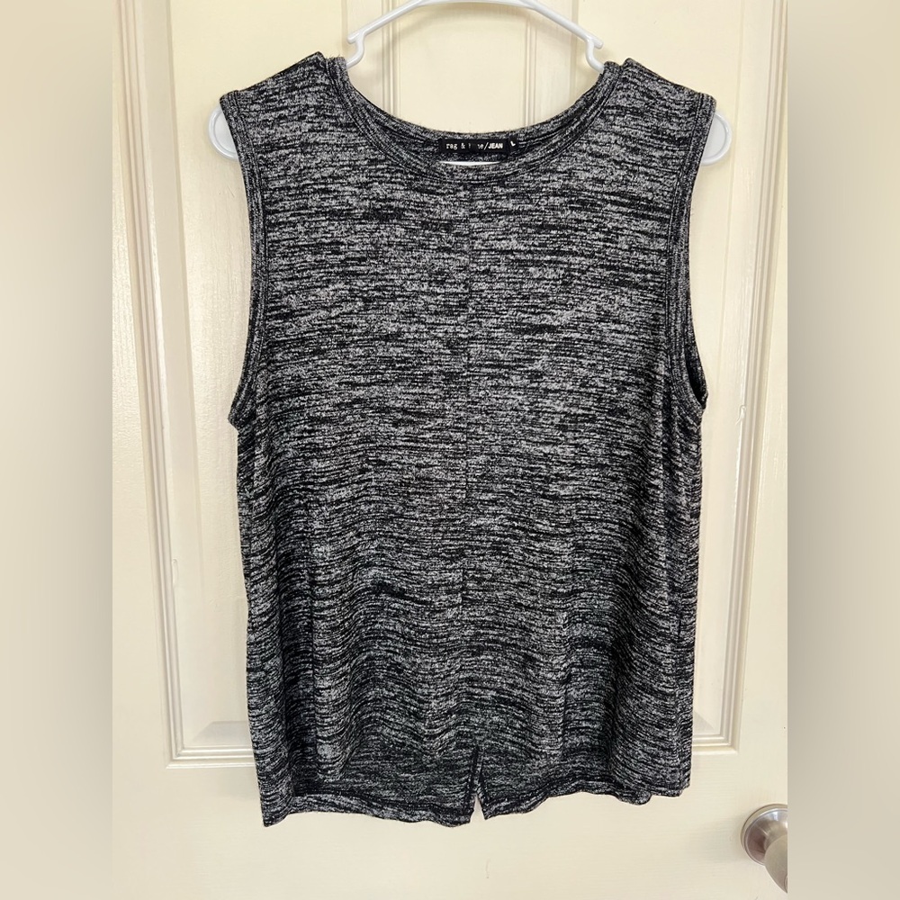 Rag & Bone JEAN Black Gray Marled Sleeveless Top Asymmetrical Hem Size L